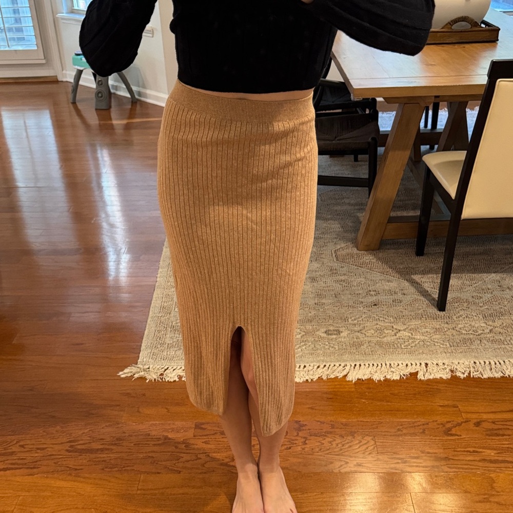 Free People Tan Ribbed Knit Skirt